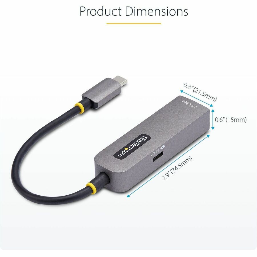 StarTech.com 2.5GbE USB-C to Ethernet Adapter, 100W PD Pass-Through, NBASE-T NIC, USB 3.0 Type-C 2.5/1G Multi Speed Network, USB 3.1 RJ45