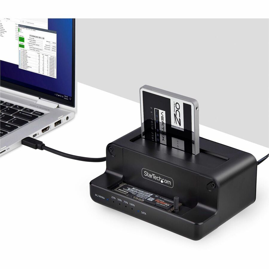 StarTech.com M.2 NVMe to 2.5/3.5" SATA Drive Duplicator, Dual Bay Standalone Cloner/Dock, Bidirectional NVMe to SATA/SATA to NVMe, TAA