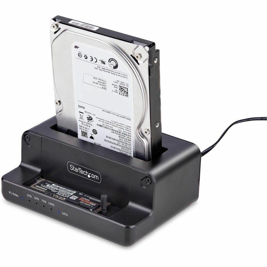 StarTech.com M.2 NVMe to 2.5/3.5" SATA Drive Duplicator, Dual Bay Standalone Cloner/Dock, Bidirectional NVMe to SATA/SATA to NVMe, TAA
