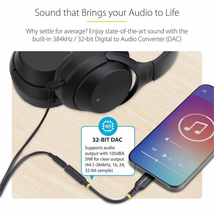 StarTech.com 5in (12.7cm) USB-C Audio Adapter to 3.5mm Headphone/Headset Jack, USB Type-C Aux Dongle, 32-bit DAC, For Laptop/Phone/Tablet