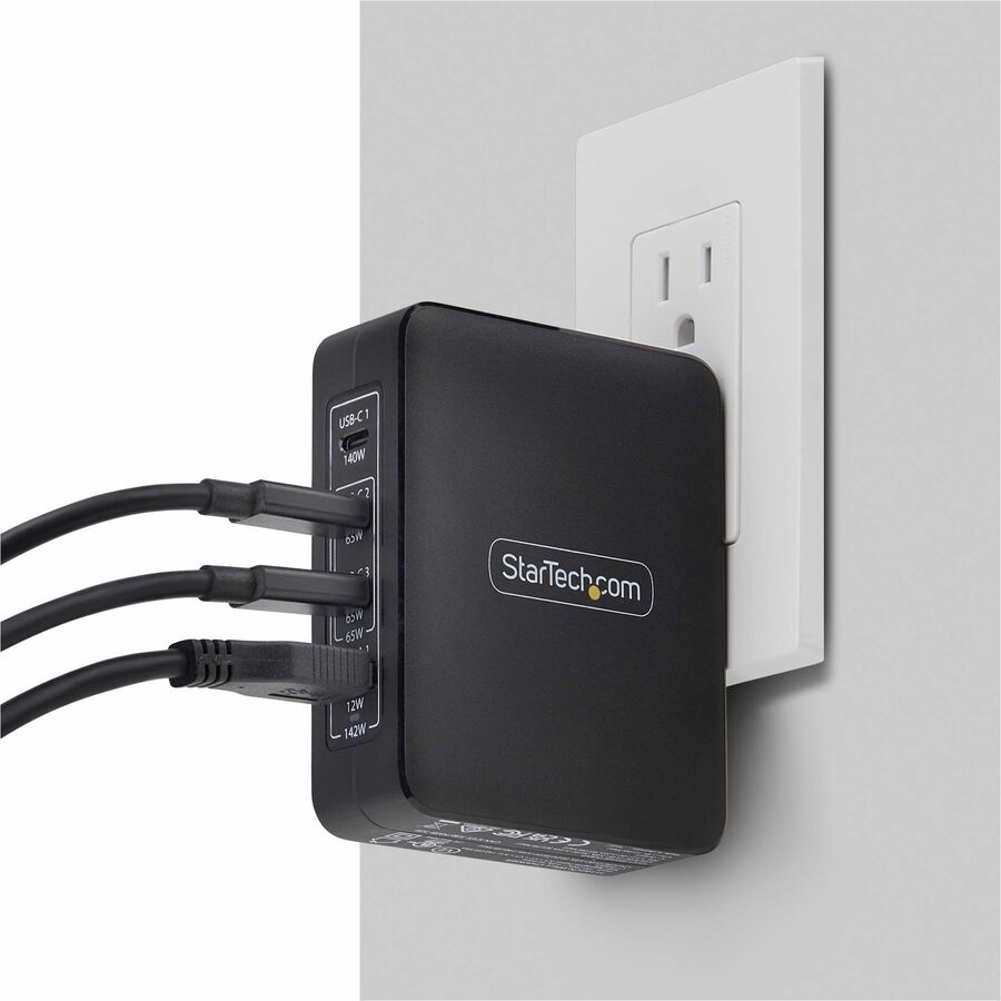 StarTech.com 140W USB-C Wall Charger, 3x USB-C/1x USB-A, PD 3.1 International GaN Power Adapter for MacBook Pro/Max/Dell XPS/Inspiron