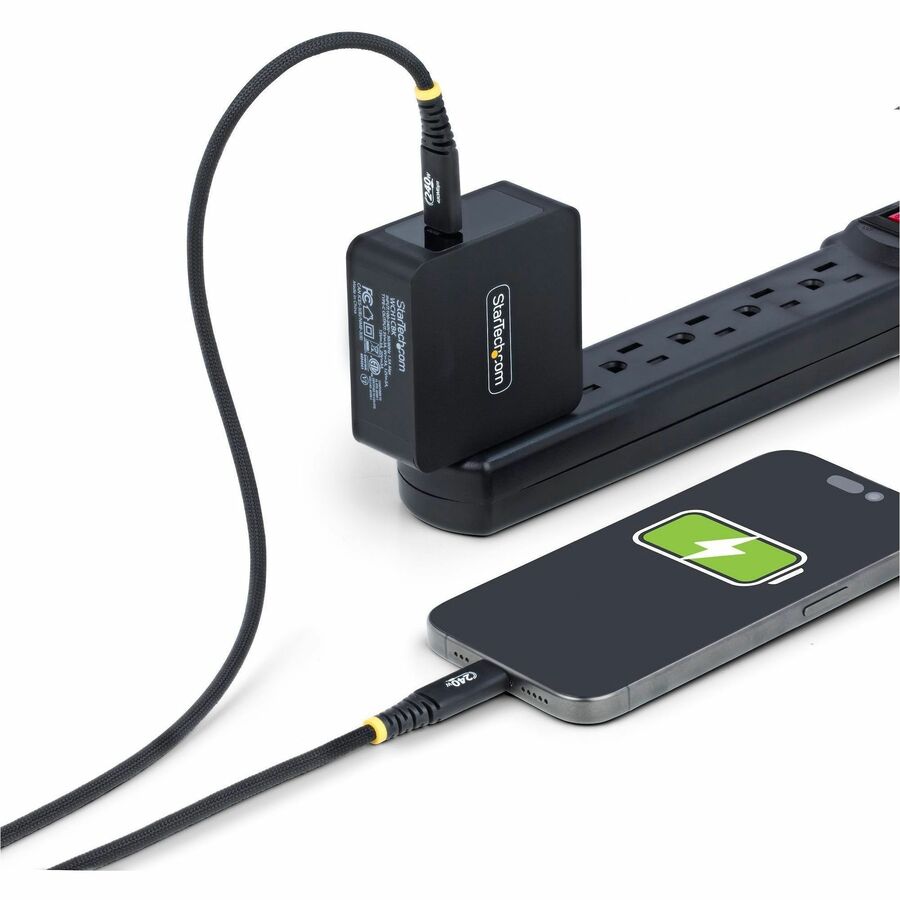 StarTech.com 3ft (91cm) USB-C Charging Cable, 240W PD EPR, Dual-Layer Silicone/Braided Jacket, Rugged USB 2.0 Laptop Charge Cord, USB-IF