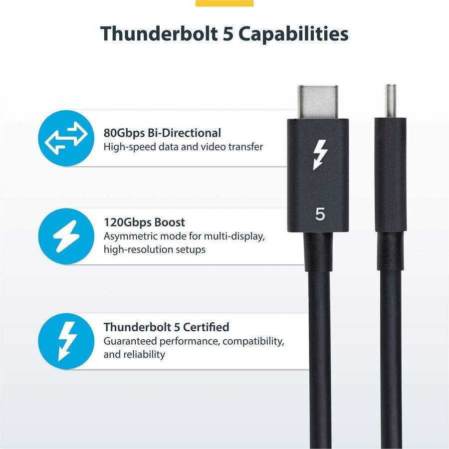 StarTech.com 2.6ft (80cm) Thunderbolt 5 Cable, 80Gbps/120Gbps, 240W PD, 8K 60Hz, Certified Thunderbolt Cable, Compatible w/TB4/USB-C
