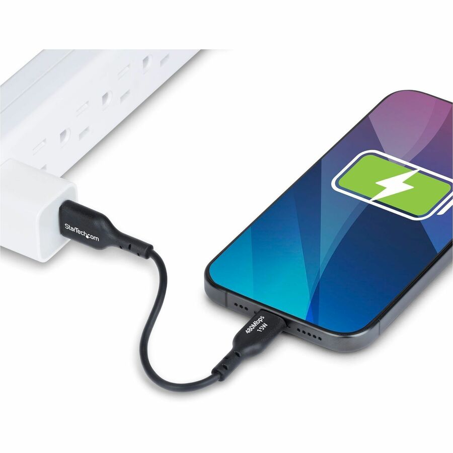 StarTech.com 6in (15cm) USB-A to USB-C Charging Cable, Charge & Sync, 3A, USB 2.0, TPE Jacket - Black USB Charging Cord