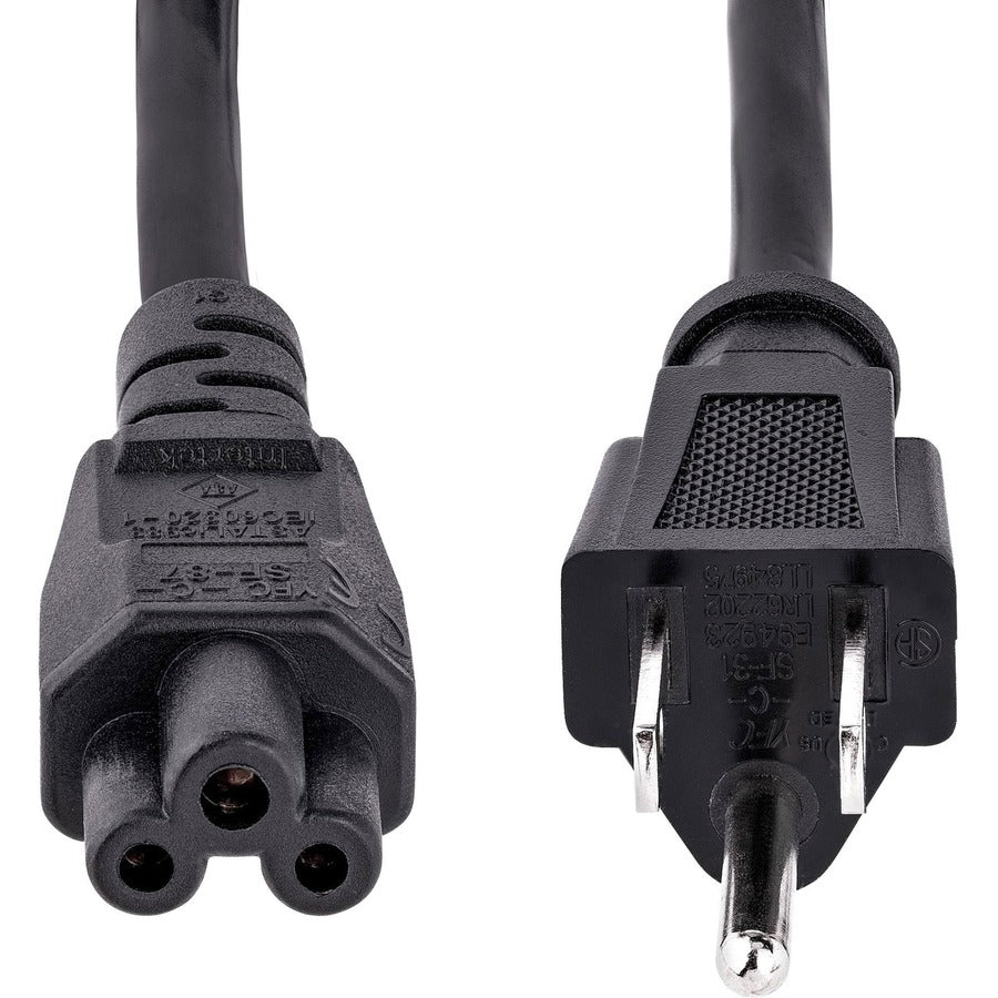 Câble d'alimentation StarTech.com pour ordinateur portable (1,8 m), NEMA 5-15P vers C5 (trèfle), 10 A 125 V, 18 AWG, cordon de remplacement pour ordinateur portable, câble d'alimentation