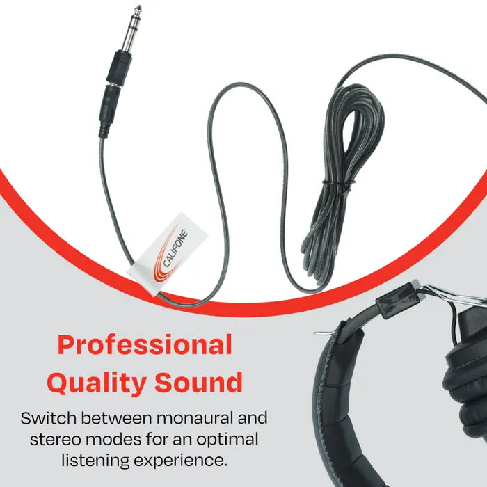 Califone 3068AV Switchable Stereo/Mono Over-Ear Headphones, 3.5mm and Adapter Plug, Black