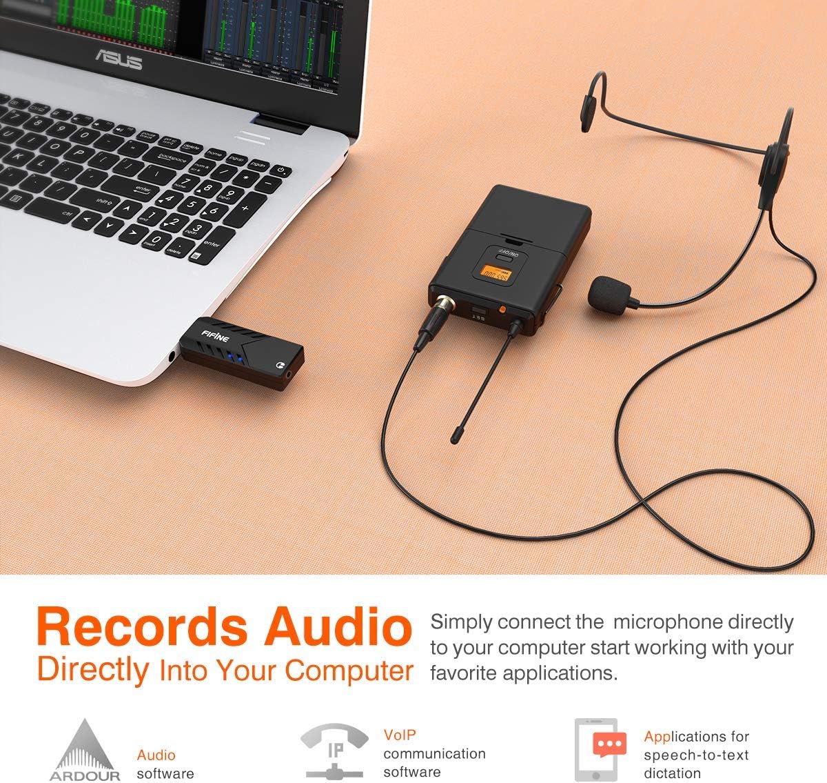 K031B Microphone Kit - FIFINE USB WIRELESS MICROPHONE