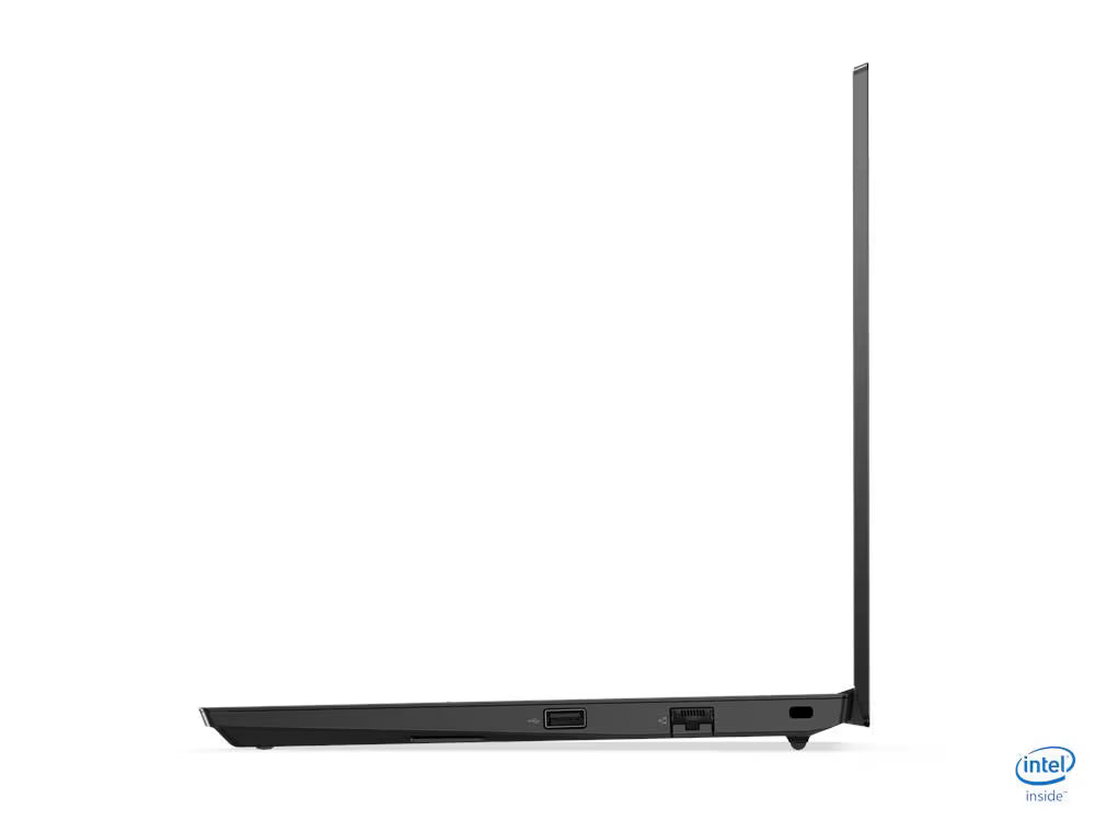 Side view of a laptop with Intel logo on a white background