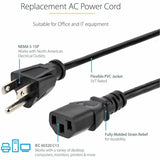 StarTech.com 6ft 1(1.8m) Computer Power Cord, NEMA 5-15P to C13, 10A 125V, 18AWG, Black Replacement AC PC Power Cord, TV/Monitor Power Cable