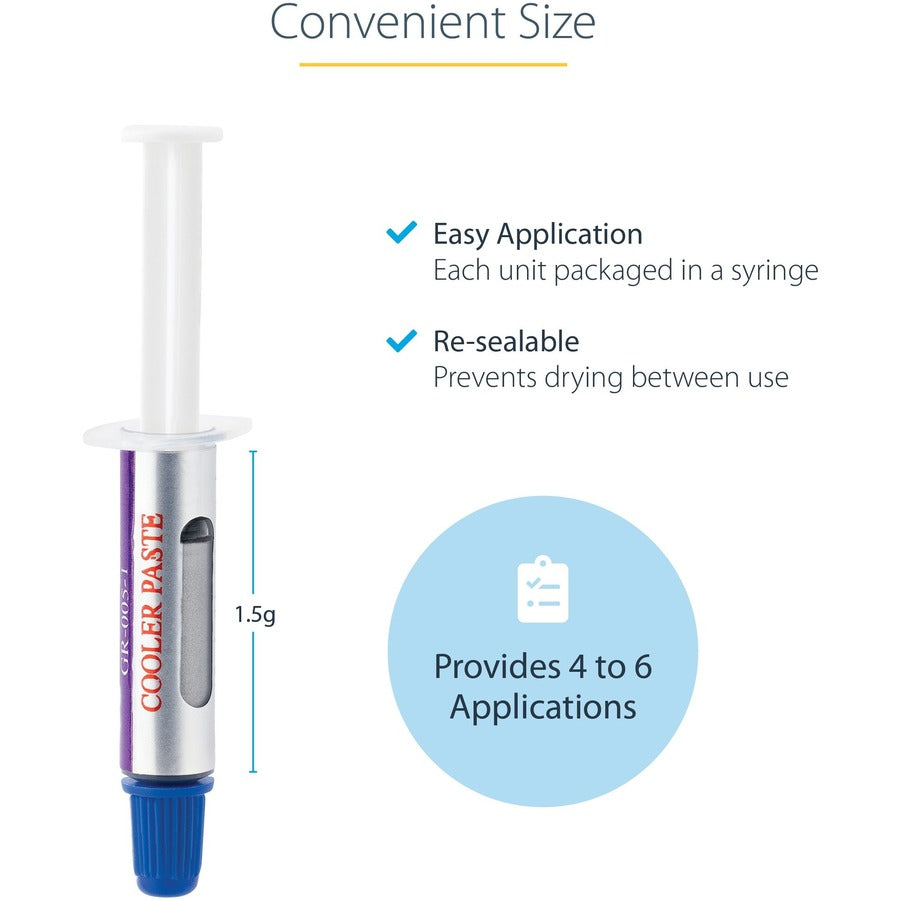 Pâte thermique StarTech.com, 1,5 g, composé de dissipateur thermique à base d'oxyde métallique, seringues refermables, pâte pour processeur