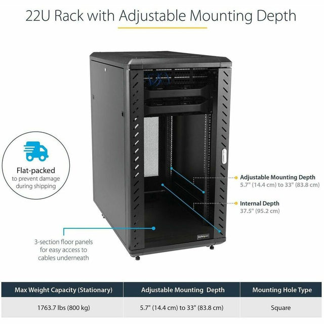 StarTech.com 4-Post 22U Server Rack Cabinet, 19" Data Rack Cabinet for Computer / IT Equipment, Home Network Rack, Half Height Server Rack