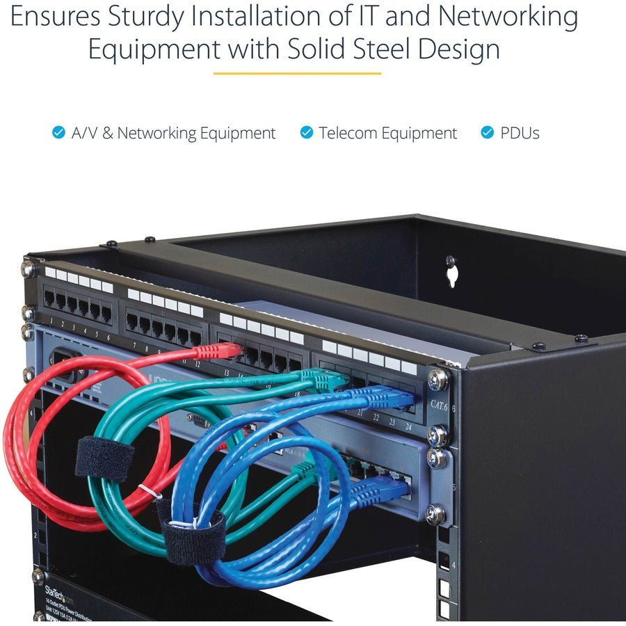 StarTech.com 6U Wall Mount Rack, 14in Deep, 19 inch Wall Mount Network Rack, Wall Mounting Patch Panel Bracket for Switch/IT Equipment