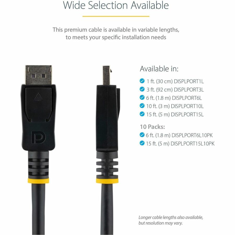StarTech.com 15ft (5m) DisplayPort 1.2 Cable, 4K x 2K UHD VESA Certified DisplayPort Cable, DP Cable/Cord for Monitor, w/ Latches