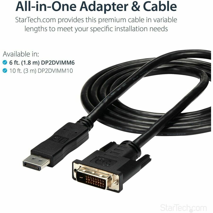 StarTech.com 6ft (1.8m) DisplayPort to DVI Cable, DisplayPort to DVI Adapter Cable, DP to DVI-D Converter, Replaced by DP2DVI2MM6