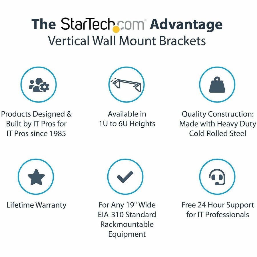 Support mural vertical en acier StarTech.com 2U 48 cm pour rack d'équipement