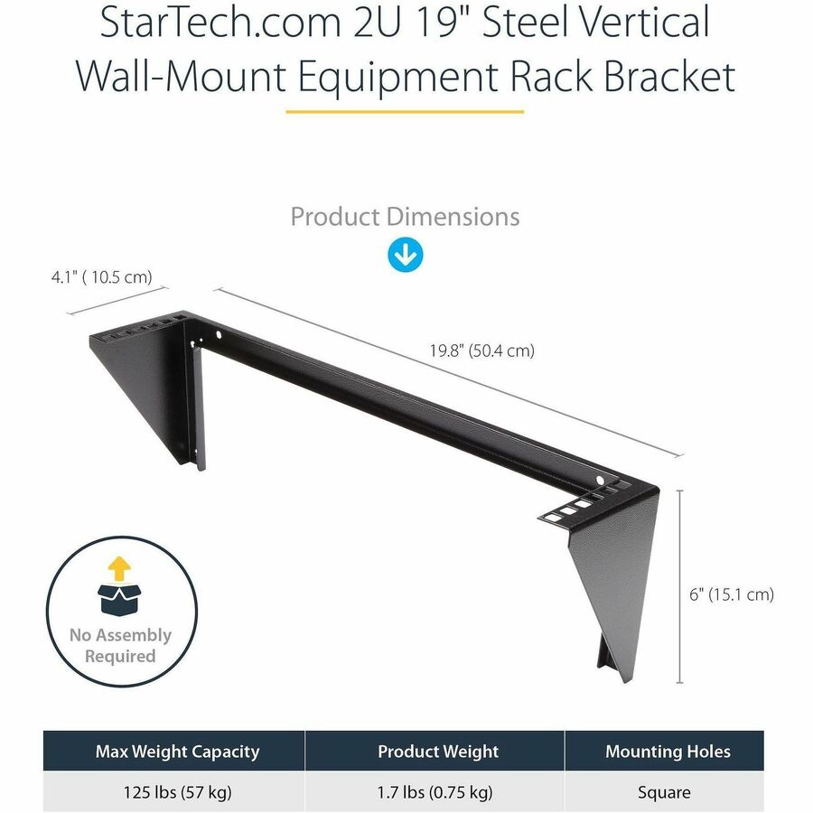 Support mural vertical en acier StarTech.com 2U 48 cm pour rack d'équipement