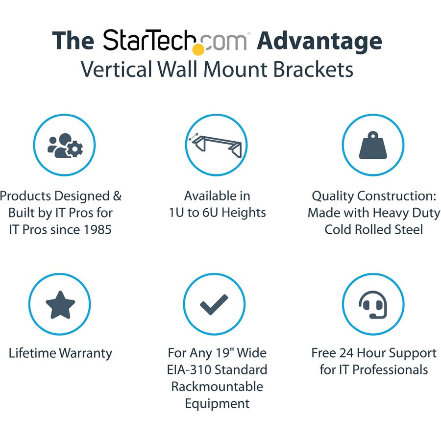 Support mural vertical en acier StarTech.com 1U 48 cm pour rack d'équipement