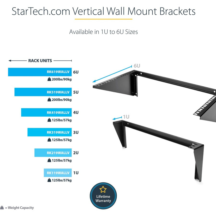 Support mural vertical en acier StarTech.com 1U 48 cm pour rack d'équipement