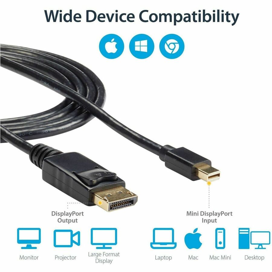 StarTech.com 6ft Mini DisplayPort to DisplayPort 1.2 Cable, 4K x 2K mDP to DisplayPort Adapter Cable, Mini DP to DP Cable for Monitor