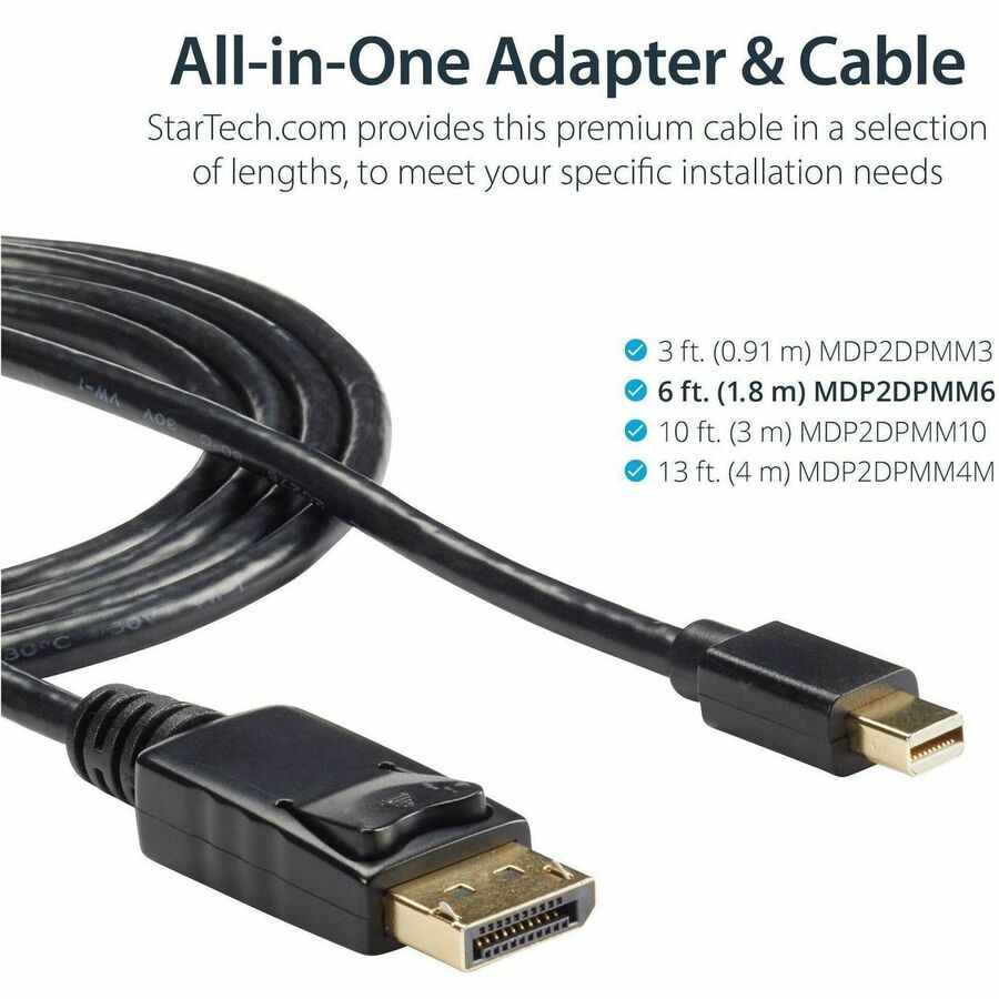 StarTech.com 6ft Mini DisplayPort to DisplayPort 1.2 Cable, 4K x 2K mDP to DisplayPort Adapter Cable, Mini DP to DP Cable for Monitor