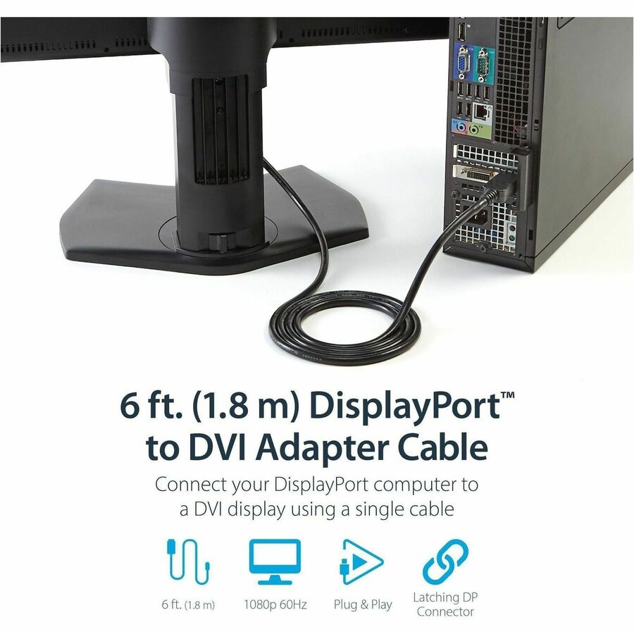 StarTech.com 6ft (1.8m) DisplayPort to DVI Cable, DisplayPort to DVI Adapter Cable, DP to DVI-D Converter, Replacement for DP2DVIMM6
