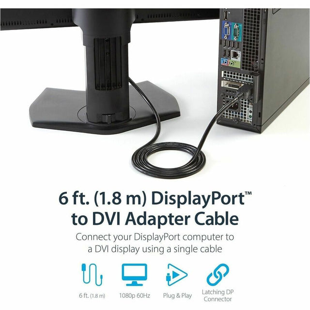 StarTech.com 6ft (1.8m) DisplayPort to DVI Cable, DisplayPort to DVI Adapter Cable, DP to DVI-D Converter, Replacement for DP2DVIMM6

