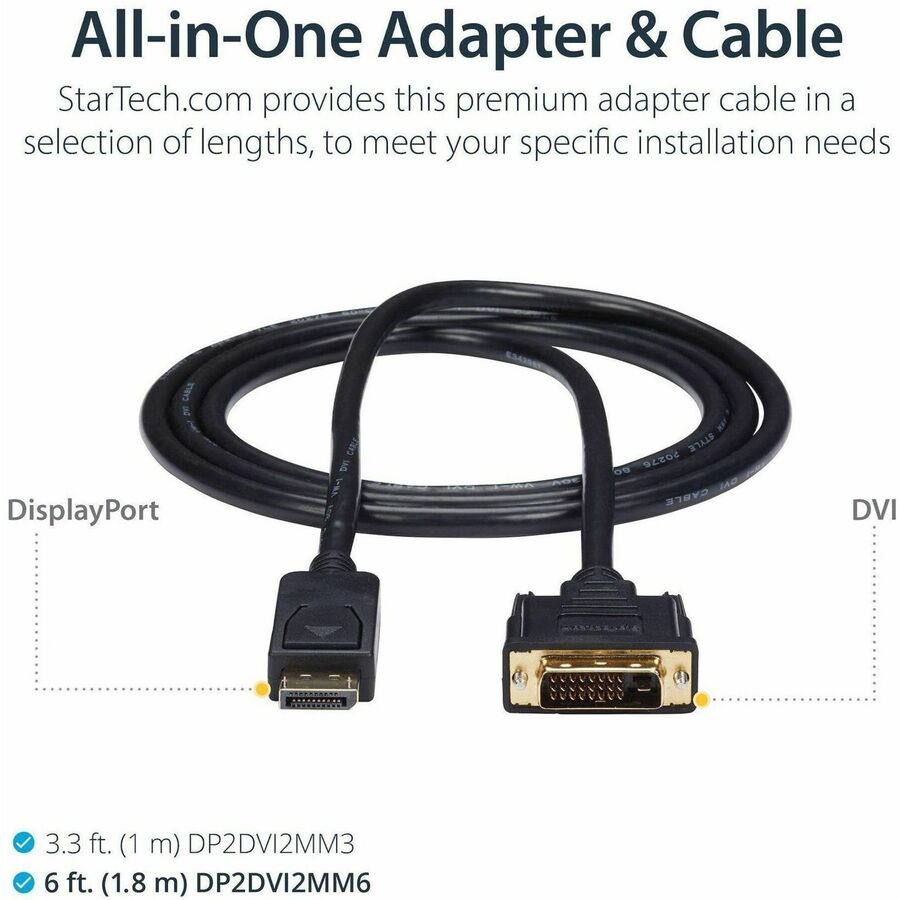 StarTech.com 6ft (1.8m) DisplayPort to DVI Cable, DisplayPort to DVI Adapter Cable, DP to DVI-D Converter, Replacement for DP2DVIMM6
