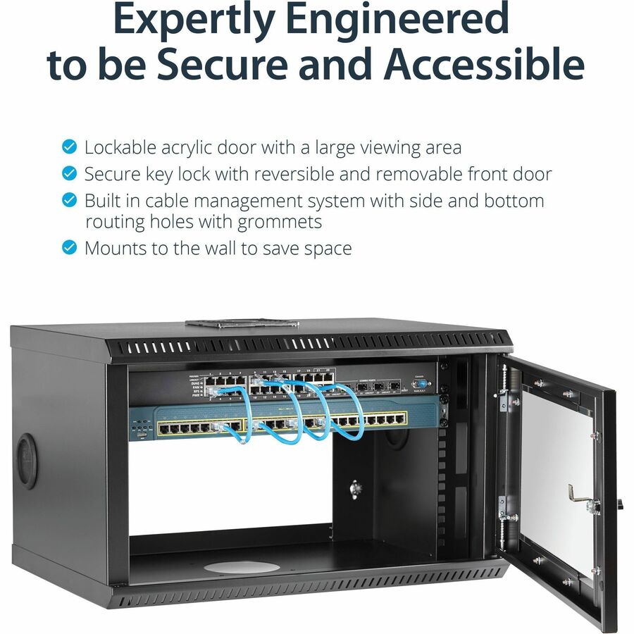 StarTech.com 2-Post 6U Wall Mount Network Cabinet w/ Acrylic Door, 19" Small Wall-Mounted Server Rack for Data / Computer Equipment