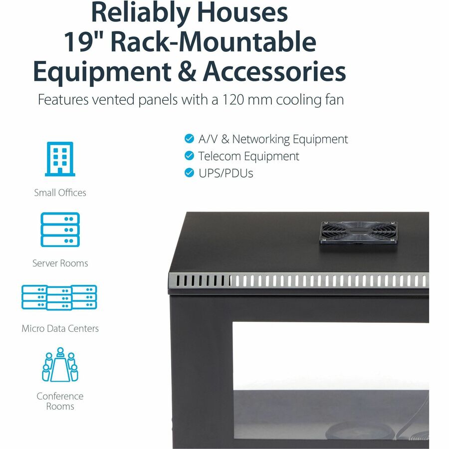 StarTech.com 2-Post 6U Wall Mount Network Cabinet w/ Acrylic Door, 19" Small Wall-Mounted Server Rack for Data / Computer Equipment