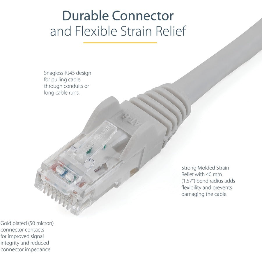 StarTech.com 50ft CAT6 Ethernet Cable - Gray Snagless Gigabit - 100W PoE UTP 650MHz Category 6 Patch Cord UL Certified Wiring/TIA