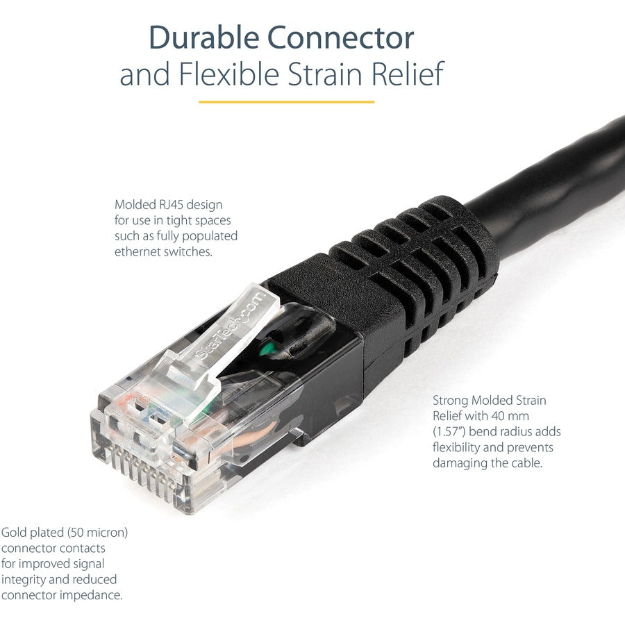 StarTech.com 3ft CAT6 Ethernet Cable - Black Molded Gigabit - 100W PoE UTP 650MHz - Category 6 Patch Cord UL Certified Wiring/TIA
