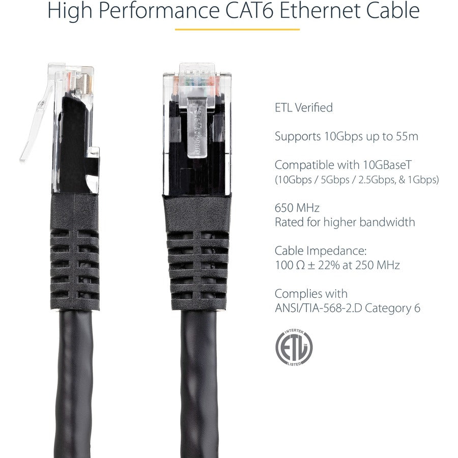 StarTech.com 6ft CAT6 Ethernet Cable - Black Molded Gigabit - 100W PoE UTP 650MHz - Category 6 Patch Cord UL Certified Wiring/TIA
