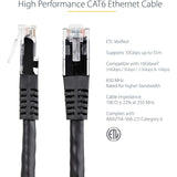 StarTech.com 100ft CAT6 Ethernet Cable - Black Molded Gigabit - 100W PoE UTP 650MHz - Category 6 Patch Cord UL Certified Wiring/TIA