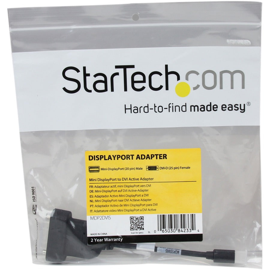StarTech.com Mini DisplayPort to DVI Adapter, Active Mini DisplayPort to DVI-D Adapter Converter, 1080p Video, mDP to DVI Monitor/Display