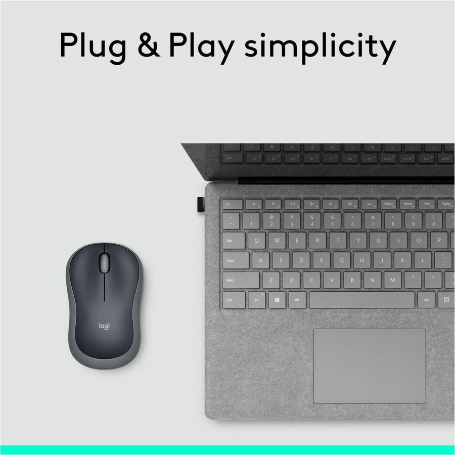 Logitech M185 Wireless Mouse, 2.4GHz with USB Mini Receiver, 12-Month Battery Life, 1000 DPI Optical Tracking, Ambidextrous, Compatible with PC, Mac, Laptop (Swift Grey)
