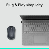 Logitech M185 Wireless Mouse, 2.4GHz with USB Mini Receiver, 12-Month Battery Life, 1000 DPI Optical Tracking, Ambidextrous, Compatible with PC, Mac, Laptop (Swift Grey)