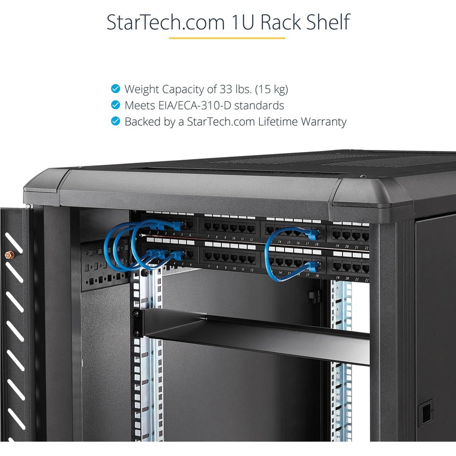 Étagère pour rack serveur 1U StarTech.com - Plateau de montage en rack cantilever fixe de 18 cm de profondeur pour boîtier de données/audiovisuel/réseau de 48 cm (19 pouces) avec écrous cage et vis