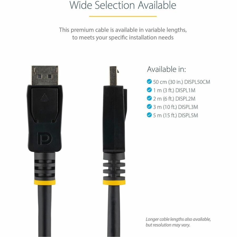 StarTech.com 50cm (1.6ft) DisplayPort 1.2 Cable, 4K x 2K UHD VESA Certified DisplayPort Cable, DP Cable/Cord for Monitor, w/ Latches