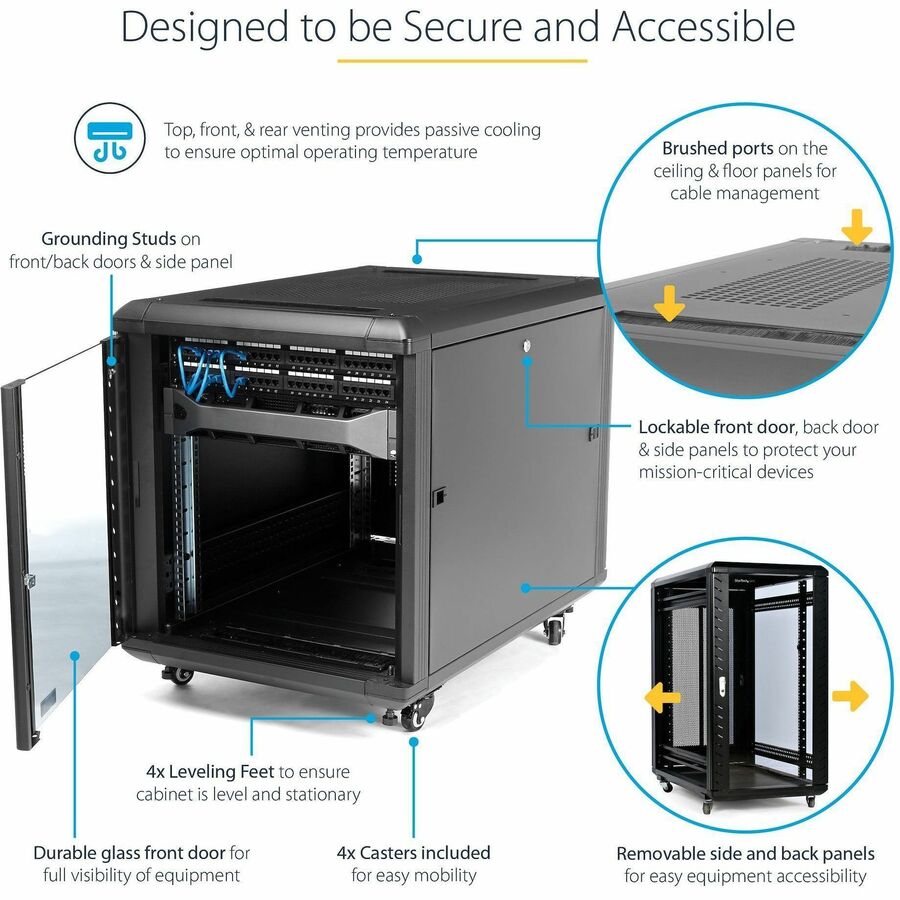 StarTech.com 4-Post 12U Server Rack Cabinet, 19" Data Rack Cabinet for Computer / IT Equipment, Home Network Rack, Half Height Server Rack