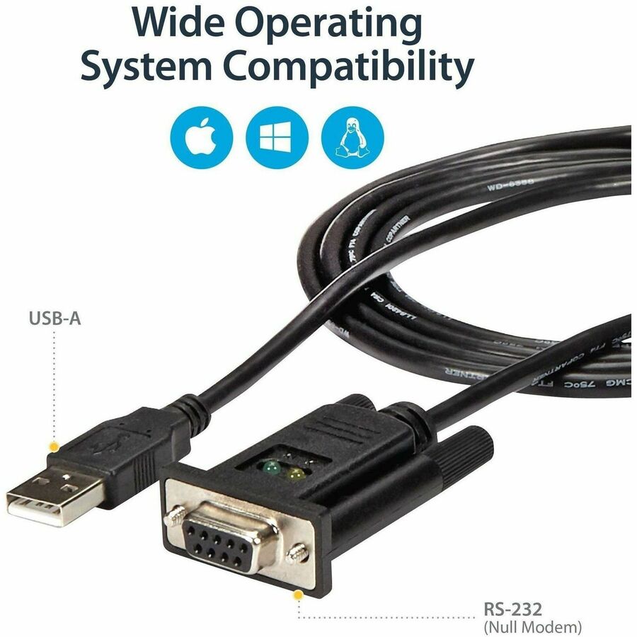StarTech.com USB to Serial Adapter - Null Modem - FTDI USB UART Chip - DB9 (9-pin) - USB to RS232 Adapter