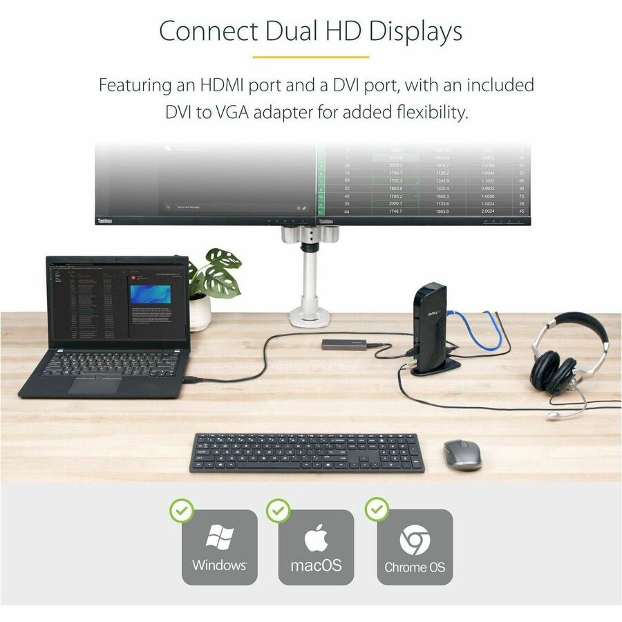 StarTech Dual Monitor USB 3.0 Laptop Docking Station with HDMI & DVI/VGA