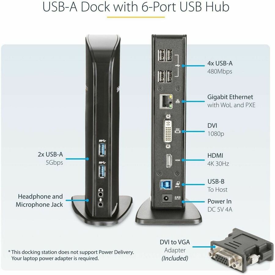 StarTech Dual Monitor USB 3.0 Laptop Docking Station with HDMI & DVI/VGA