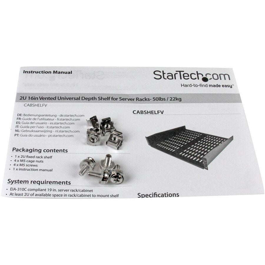 Étagère cantilever universelle ventilée 2U 40 cm StarTech.com pour rack de serveur fixe - 23 kg