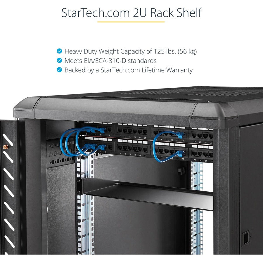 StarTech.com 2U Server Rack Cabinet Shelf - Fixed 18" Deep Cantilever Rackmount Tray for 19" Data/AV/Network Enclosure - Weight Cap. 125lbs/56kg