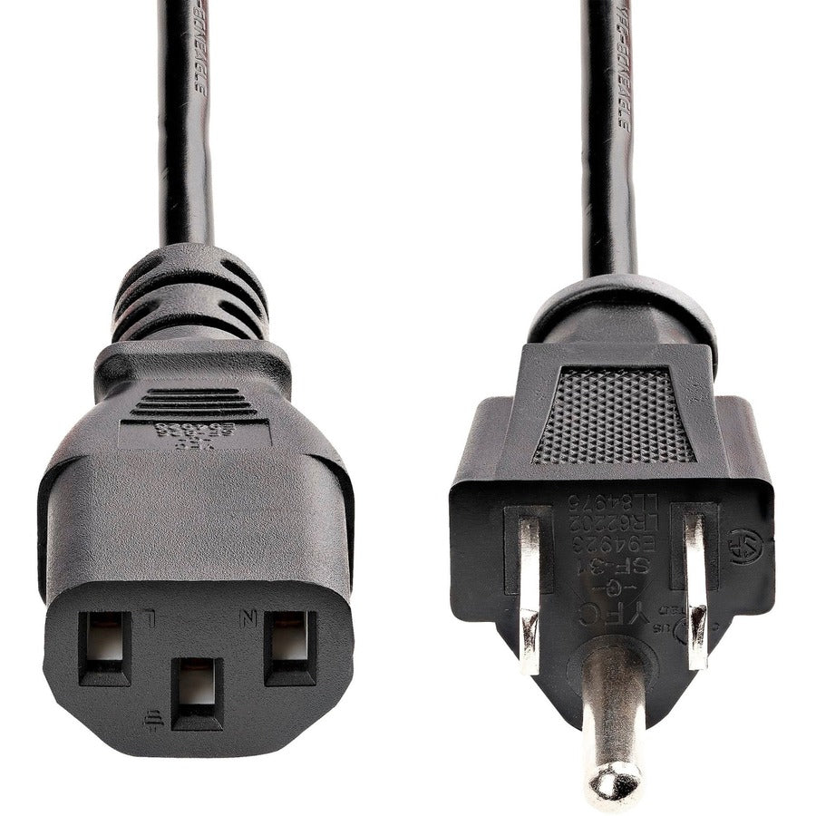 StarTech.com 12ft (3.6m) Computer Power Cord, NEMA 5-15P to C13, 10A 125V 18AWG, Black Replacement AC PC Power Cord TV/Monitor Power Cable