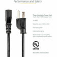 StarTech.com 10ft (3m) Computer Power Cord, NEMA 5-15P to C13, 10A 125V, 18AWG, Black Replacement AC PC Power Cord, TV/Monitor Power Cable
