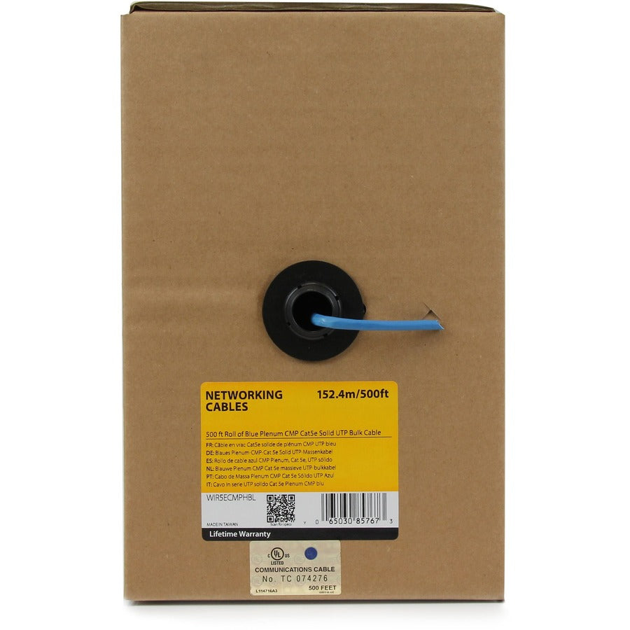 StarTech.com Bulk Cat 5e Ethernet Cable - 1000 ft. - Solid - Plenum CMP - Blue