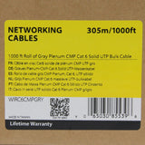 StarTech.com Bulk Cat 6 Ethernet Cable - 1000 ft. - Solid - CMP/FT6 Plenum Fire Rating - ETL Verified - Gray