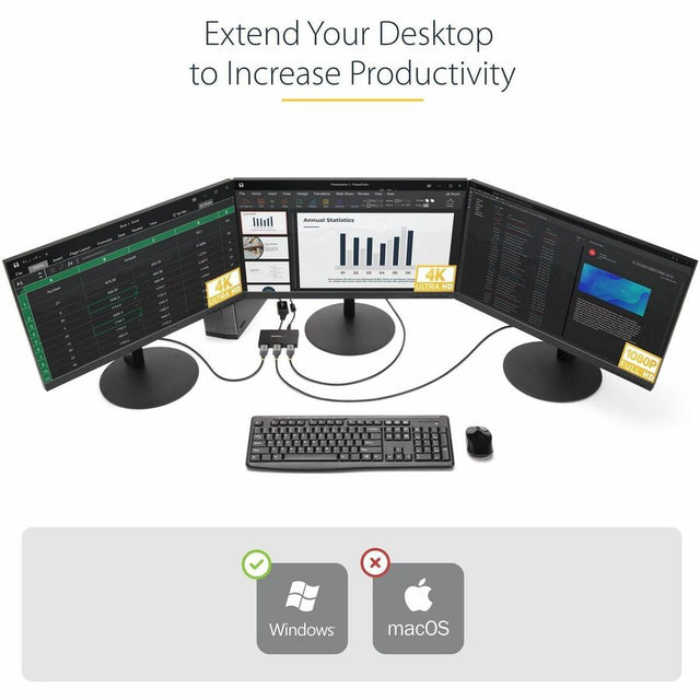 StarTech 3-Port DisplayPort MST Hub, Triple Monitor 4K Adapter
