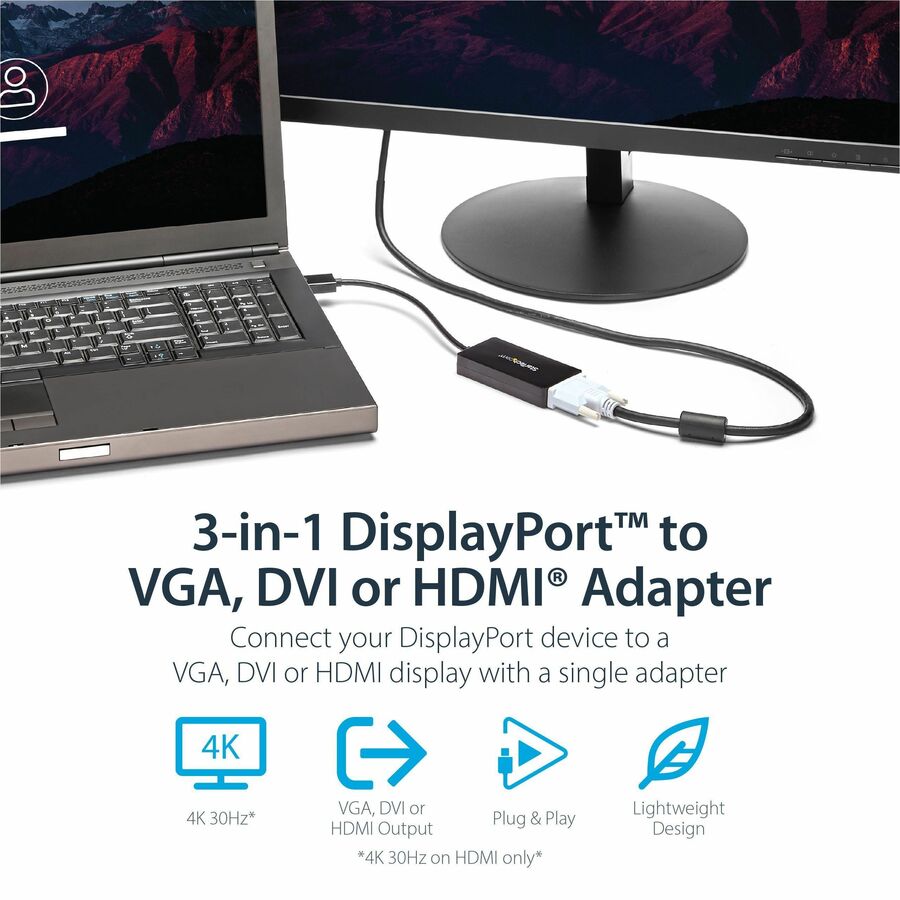 Adaptateur A/V de voyage StarTech.com : convertisseur 3-en-1 DisplayPort vers VGA, DVI ou HDMI